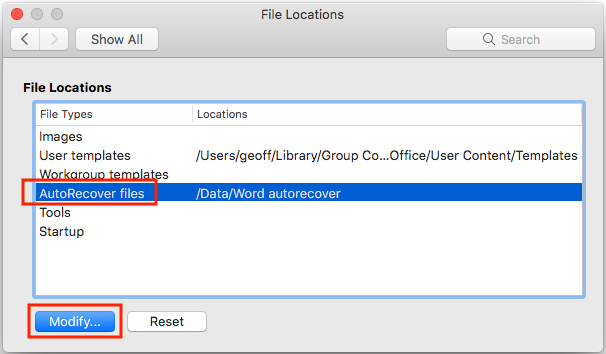 Modifying file locations
