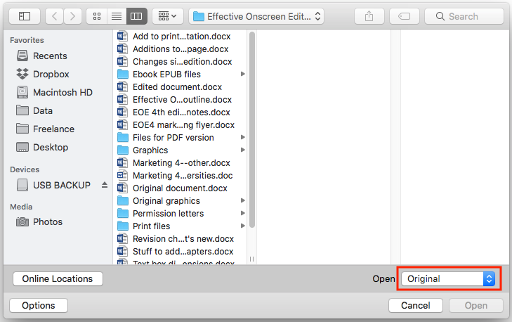 The "open file" menu in the open file dialog box