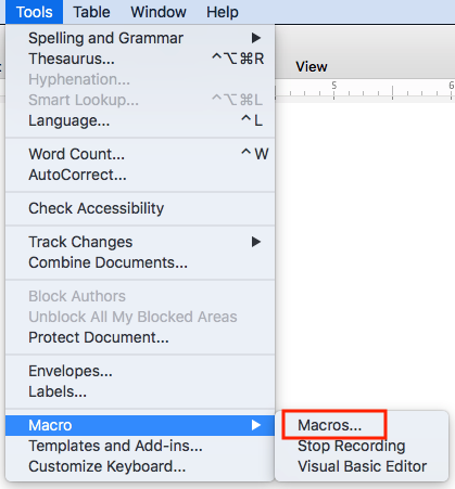 Choosing Macros from the Tools menu