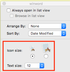 Finder text and icon size