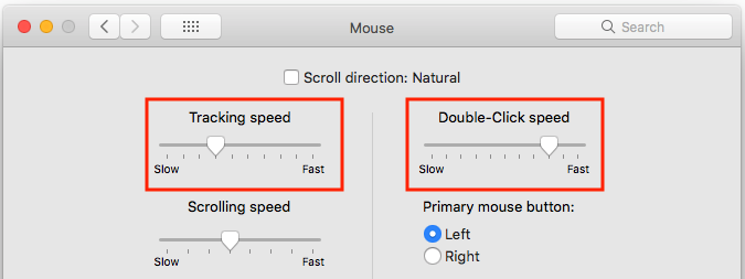 Mouse tracking speed and double-click speed