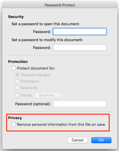 Removing personal information on save