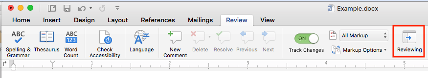 The icon to select the Reviewing pane