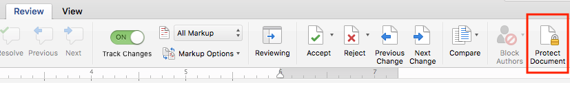 The Protect Document icon in the Review tab