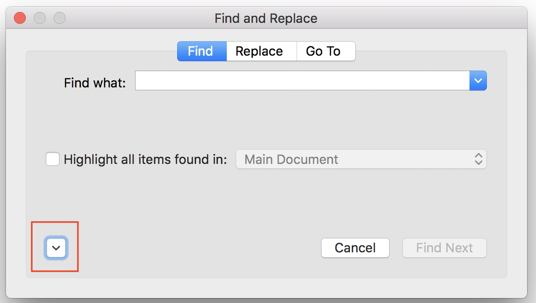 Expanding the search dialog box