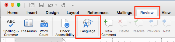 The review tab's language icon