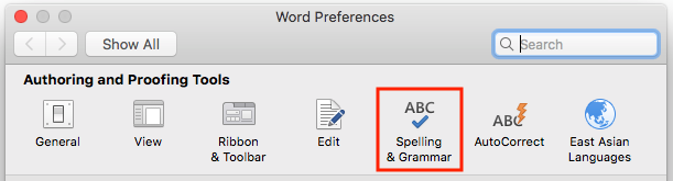 Spelling preferences icon