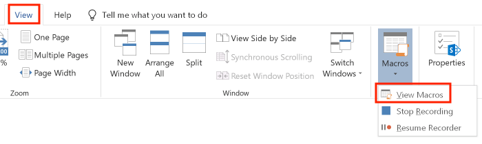 The View Macros menu choice