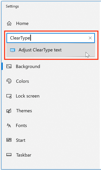 Selecting ClearType font smoothing