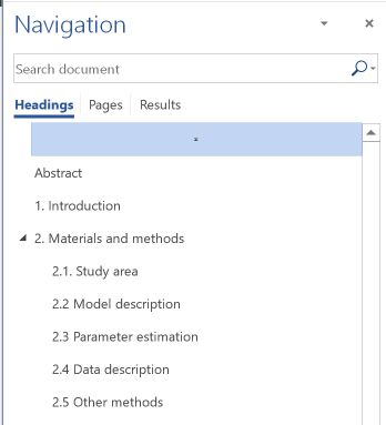 Example of the navigation pane