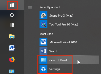 Windows 10 control panels and settings locations