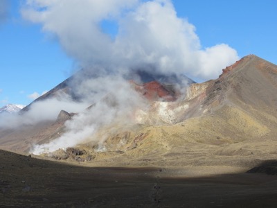 Red crater from below